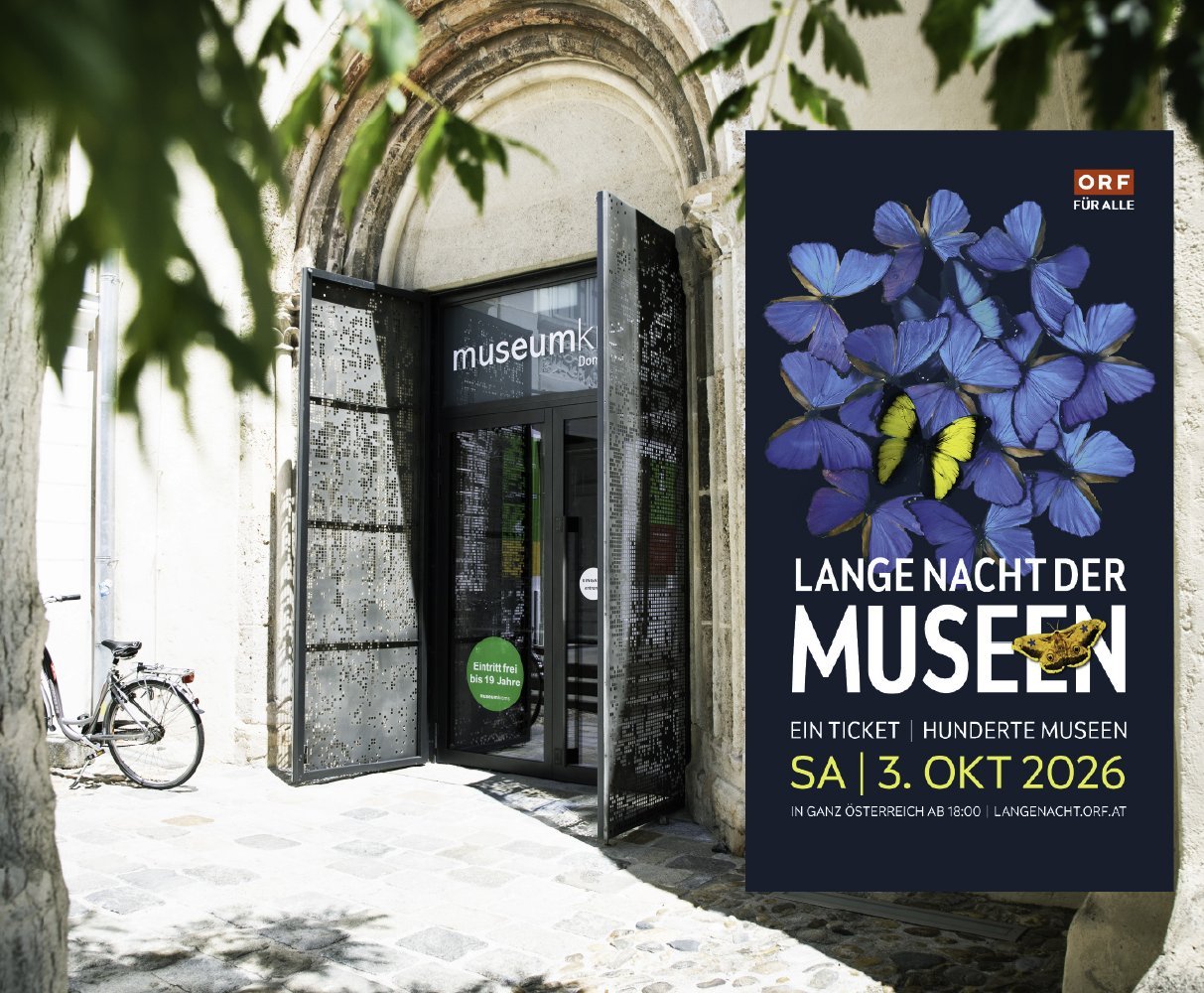 Ansicht vom Eingang zum museumkrems ergänzt um das Logo von "Lange Nacht der Museen" | © Evi Weiss